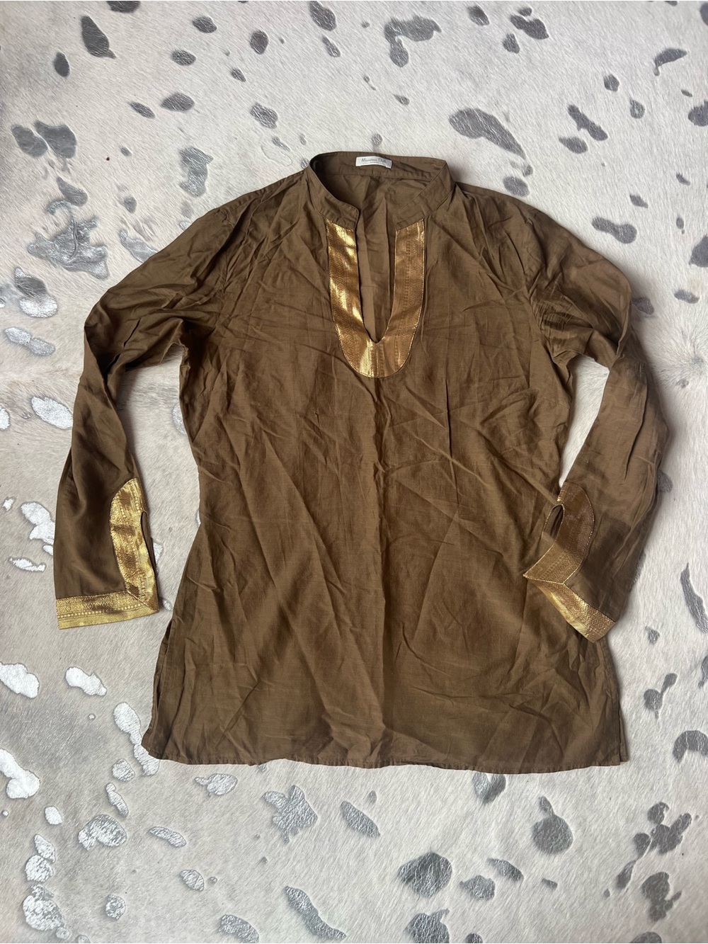 Massimo Dutti Kaftan Tunic Top w Gold Trim